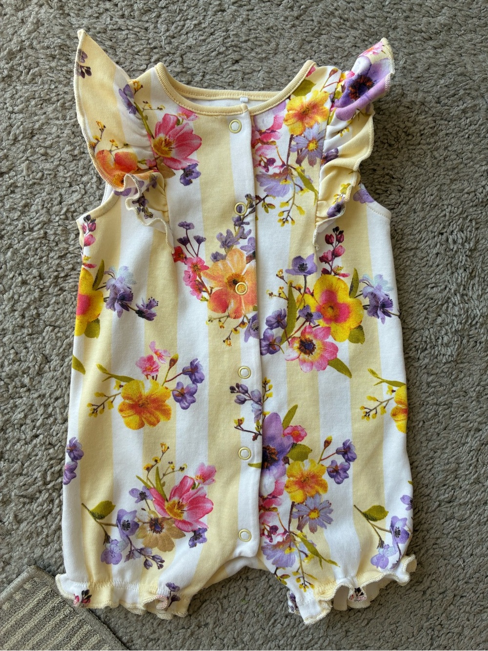 Next Baby Floral Striped Ruffle Romper — Yellow, Pink & Purple